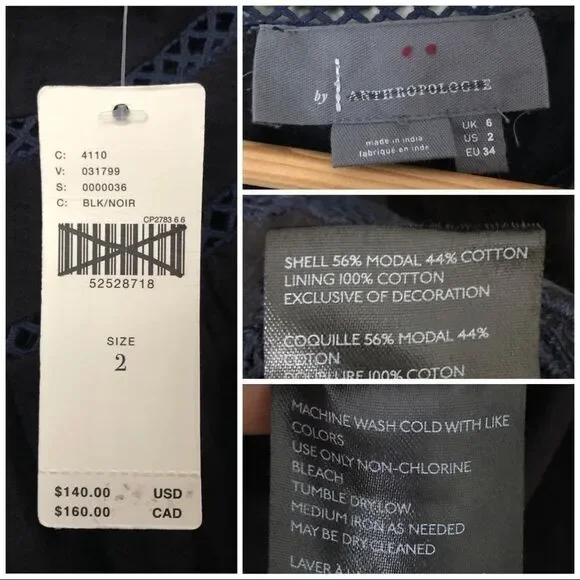 Anthropologie Navy Blue Peasant Blouse NWT - Picture 8 of 10